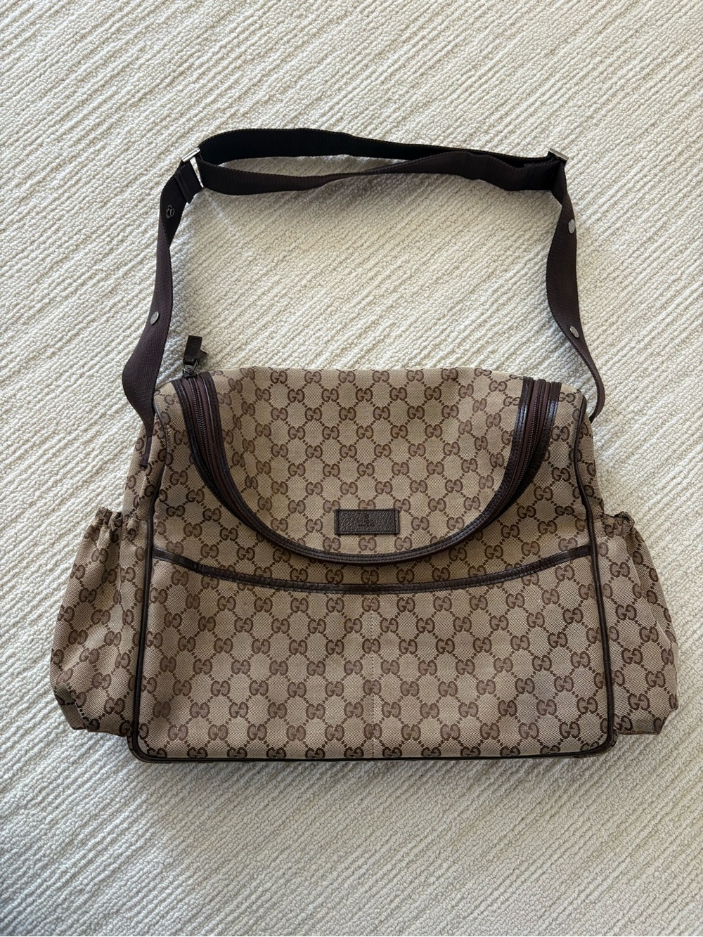 Gucci Brown Beige GG Monogram Crossbody Messenger